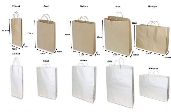 size túi giấy