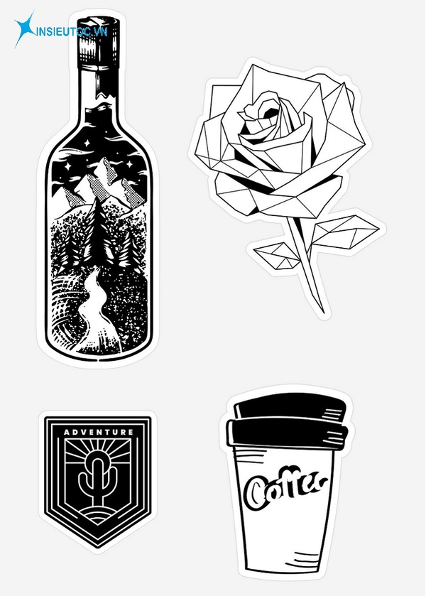 mẫu sticker đen trắng đẹp đơn giản - In Siêu Tốc
