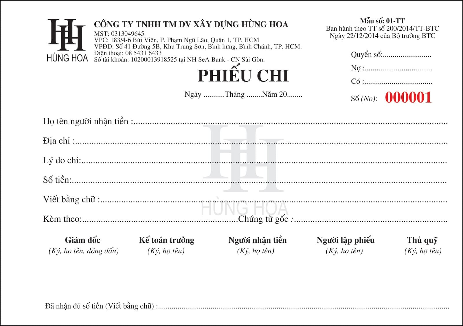 in biểu mẫu phiếu chi