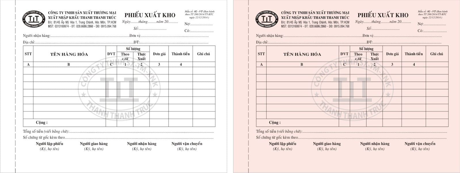 in biểu mẫu phiếu xuất kho