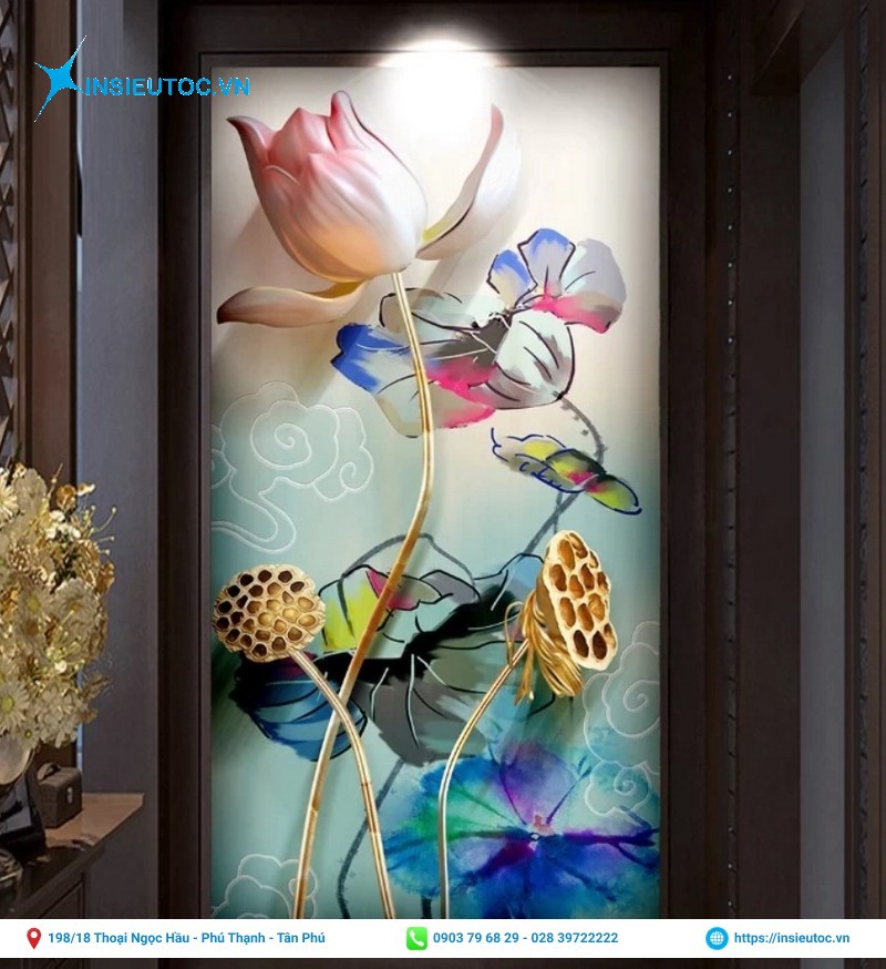 decal 3d hình hoa sen