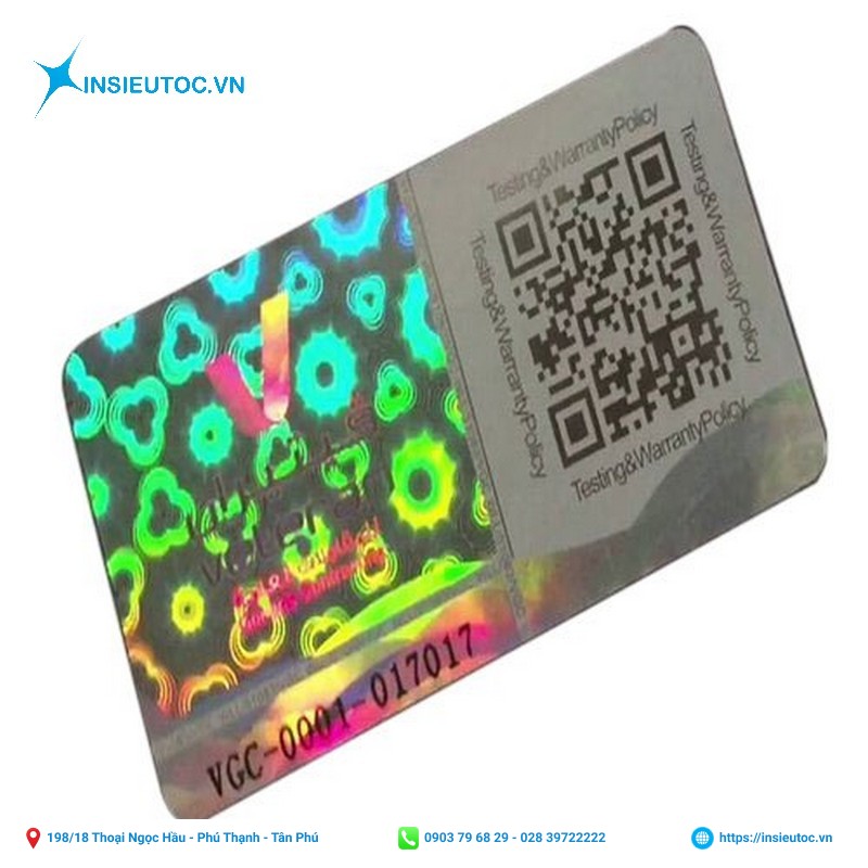 Tem nhãn decal hologram 7 màu kèm QR code