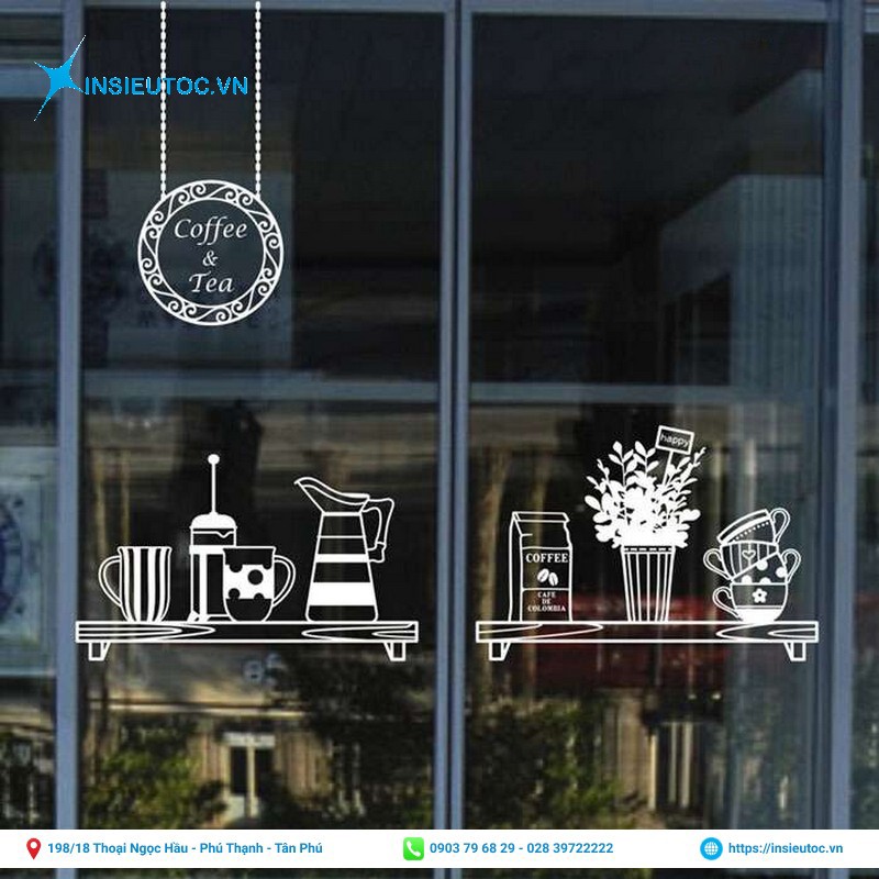 In decal trong suốt lên cửa tại The Coffee House