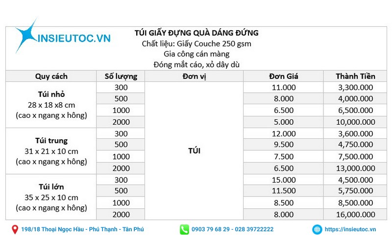 báo giá túi quà tặng