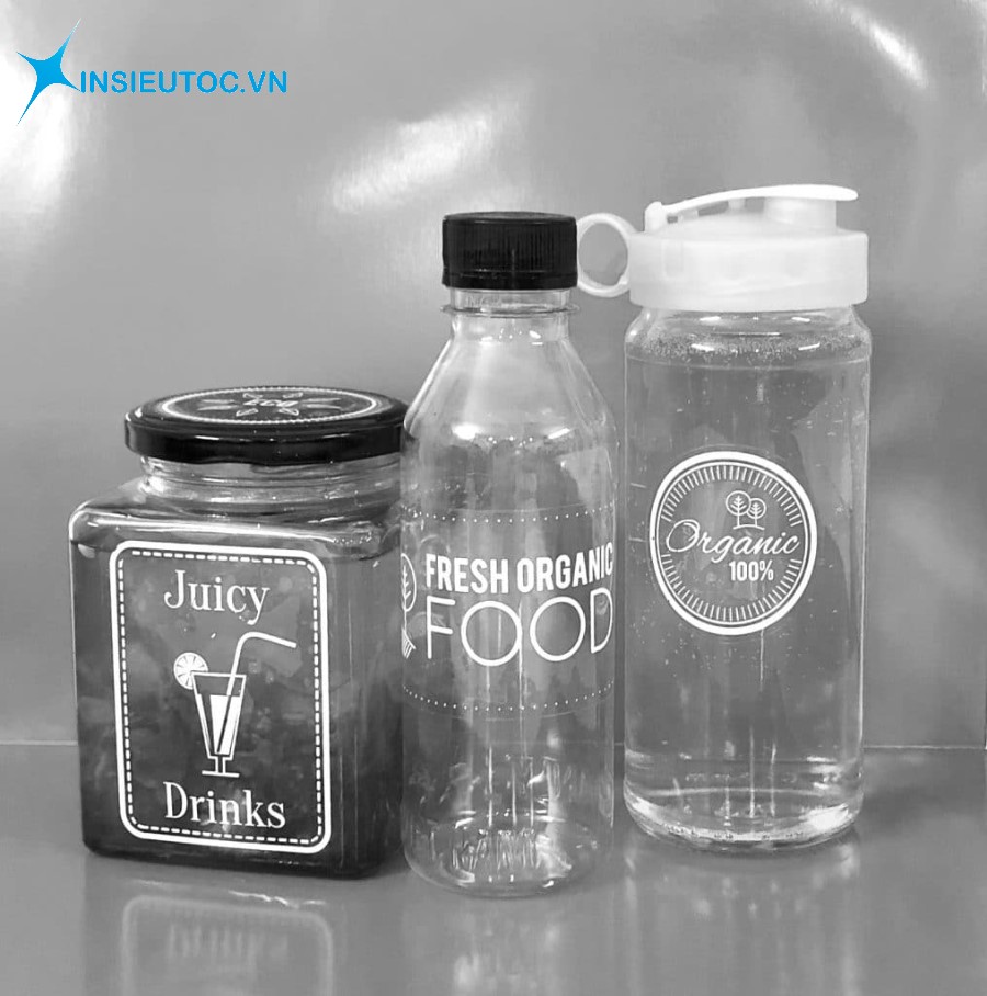 Mẫu decal trong dán trên chai lọ