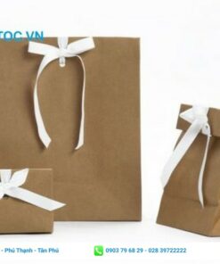 túi giấy xi măng gắn nơ nhỏ