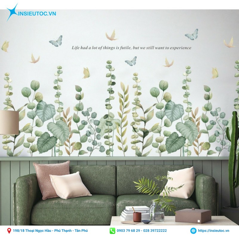 decal trang trí tường hình hoa lá