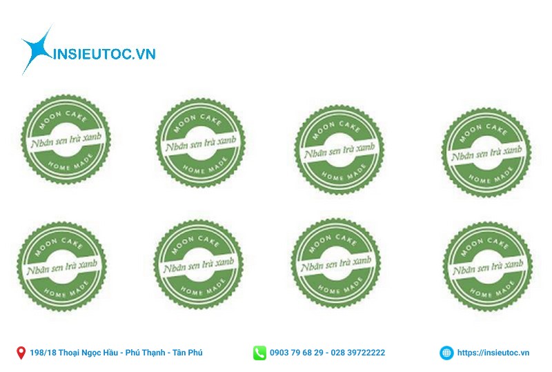 tem bánh in màu xanh bắt mắt