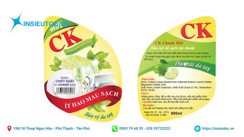 nhãn tem dán chai nước rửa chén