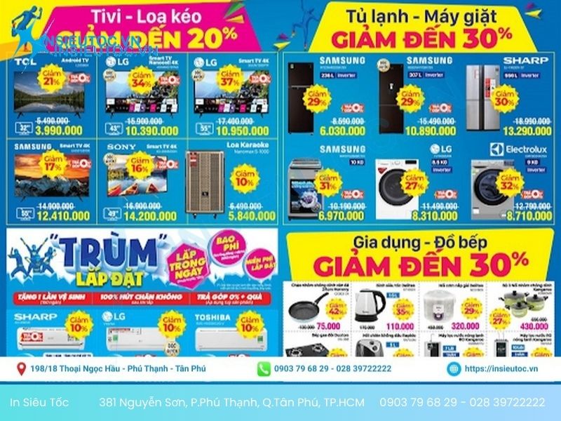 địa điểm in tờ rơi điện máy xanh