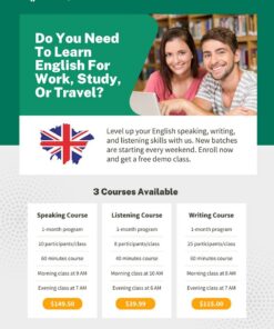 giá các khóa học tiếng anh trong tờ rơi