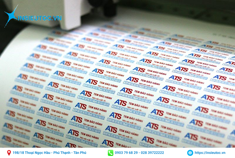 Đơn hàng in tem bảo hành cho công ty ATS