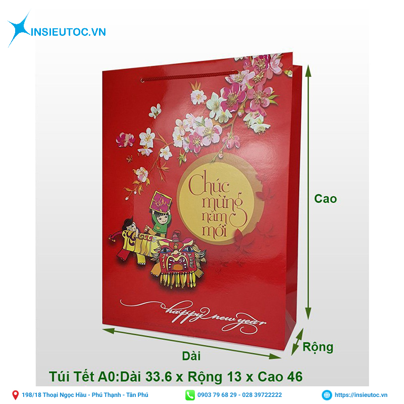 Kích thước phổ biến của túi giấy đựng lịch tết