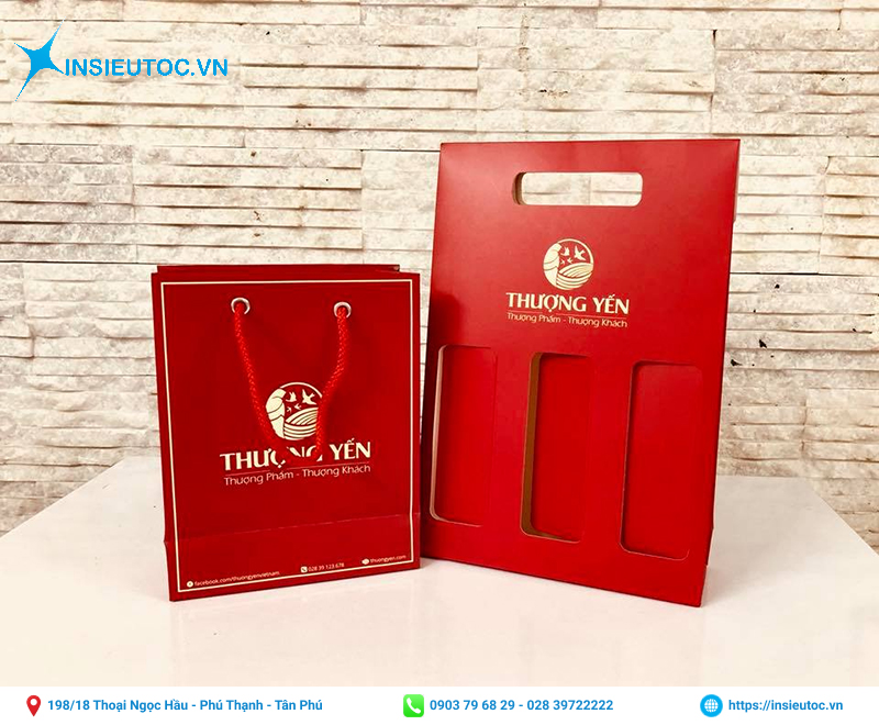 Mẫu túi giấy đựng yến sào màu đổ nổi bật