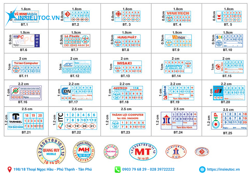 Những kích thước và hình dạng phổ biến của tem vỡ