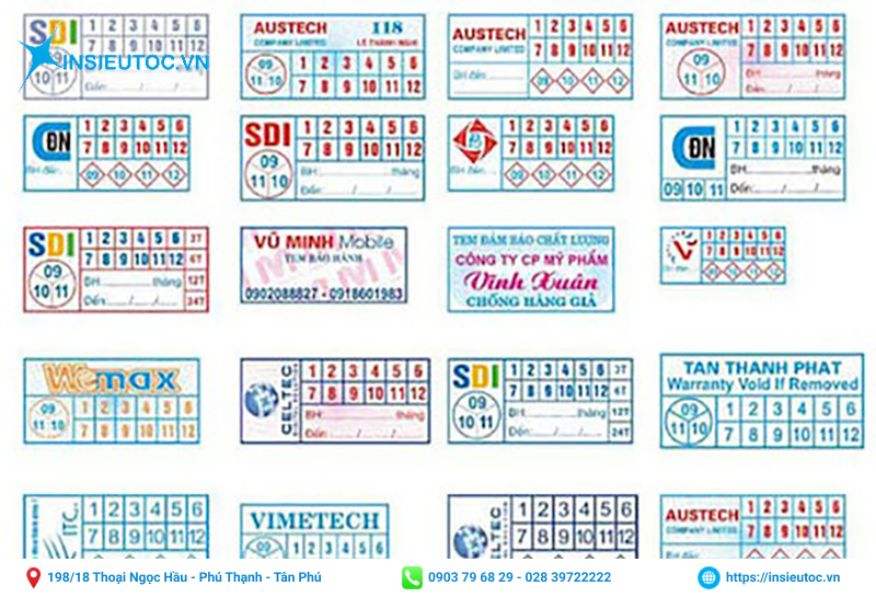 Tem vỡ thường được in tên và logo công ty