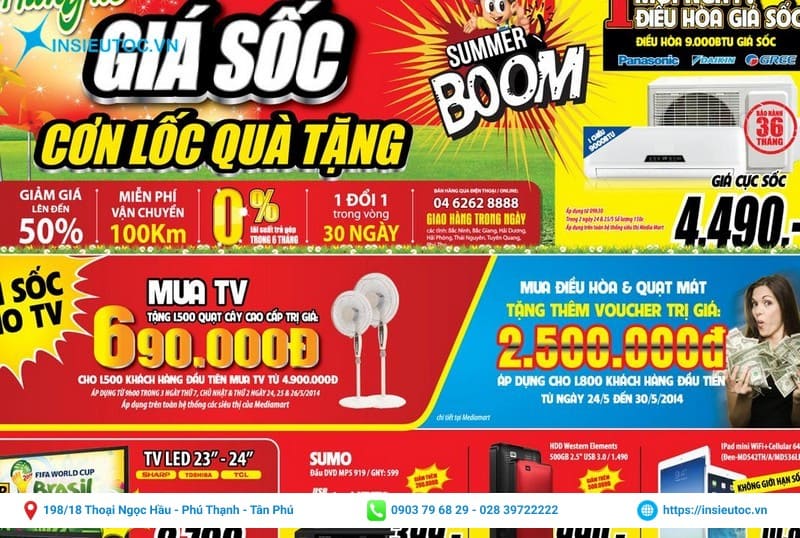 màu sắc tờ rơi siêu thị sặc sỡ, nổi bật