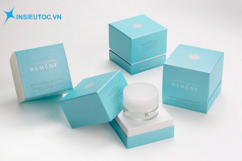 Mẫu hộp giấy mỹ phẩm màu xanh