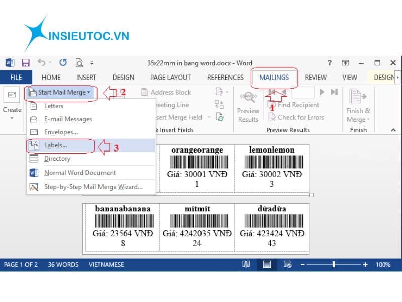 bước 3 của cách in tem nhãn