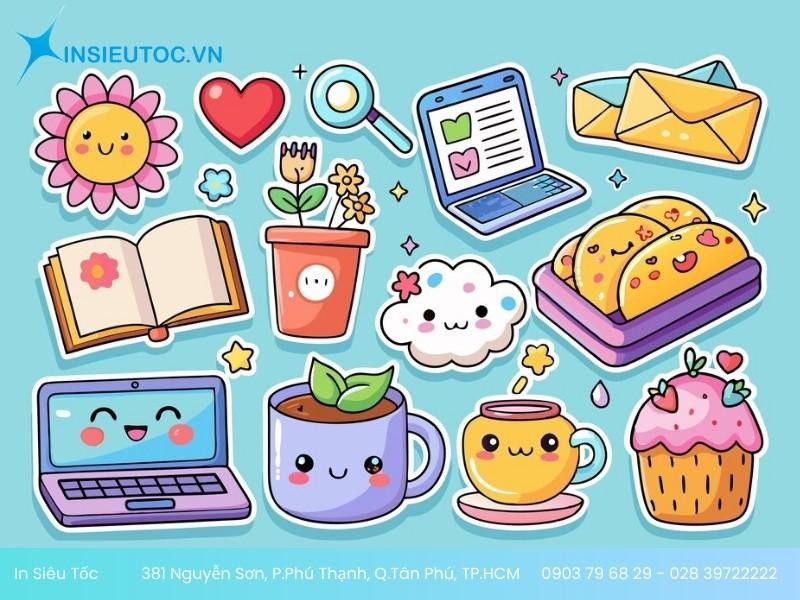 Sticker cute thường được dùng để trang trí các vật dụng cá nhân Sticker cute thường được dùng để trang trí các vật dụng cá nhân