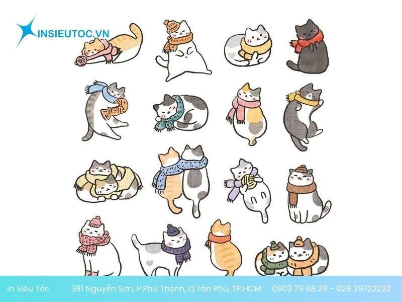 Mẫu sticker con mèo quấn khăn dễ thương Mẫu sticker con mèo quấn khăn dễ thương
