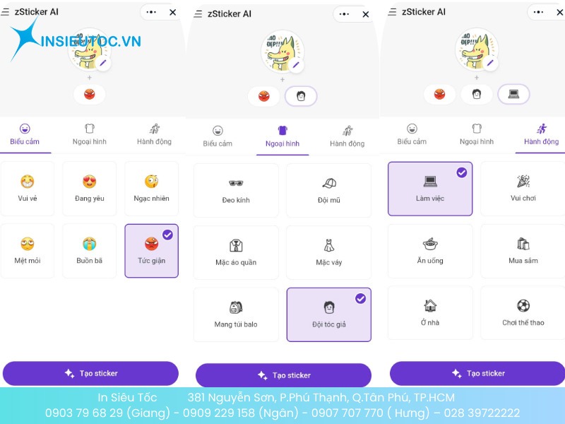 Lựa chọn cảm xúc và hình thức sticker bạn muốn
