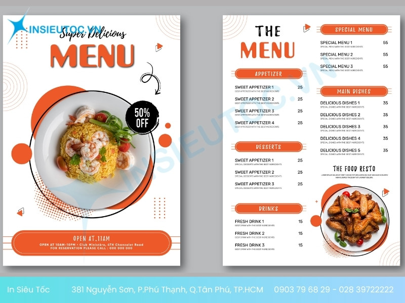 in menu thực đơn ăn uống in menu thực đơn ăn uống