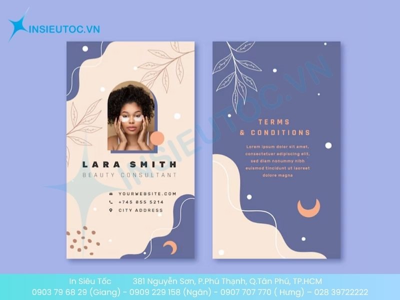 Mẫu card visit phun xăm thẩm mỹ có nền và phông chữ nhẹ nhàng