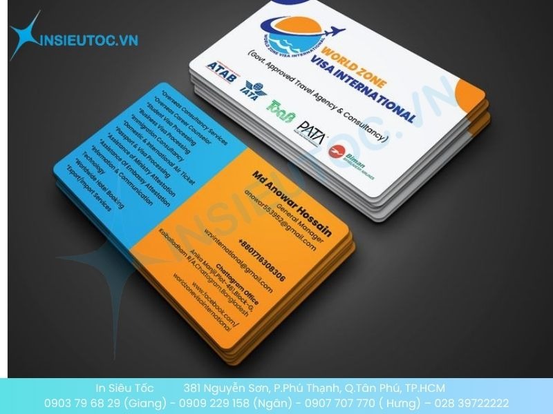 Mẫu card visit đại lý bán vé máy bay với tone màu nổi bật