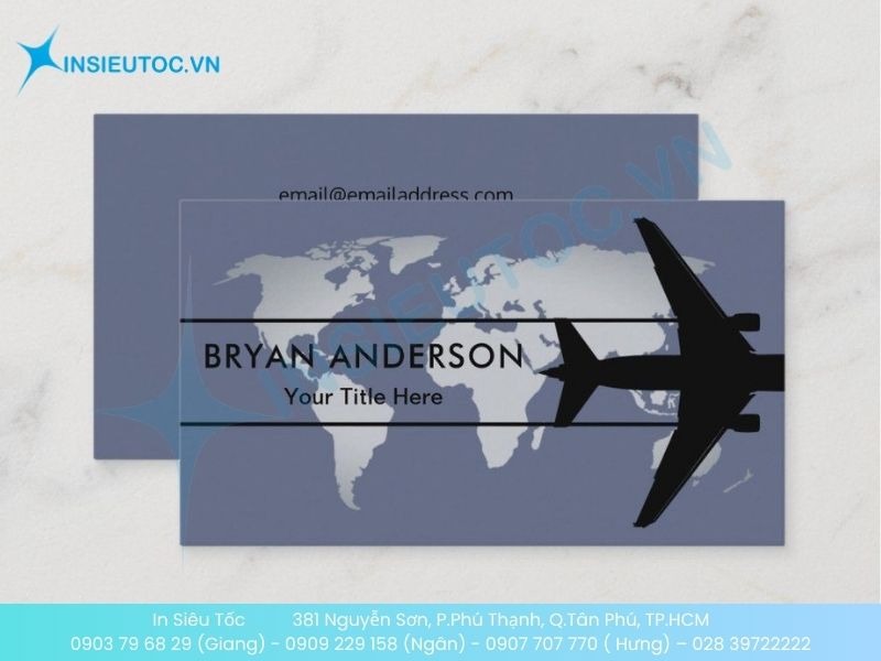 Mẫu card visit đại lý vé máy bay với gam màu tối quyền lực