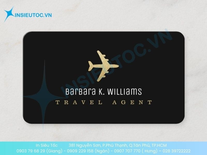 Mẫu card visit đại lý vé máy bay ép kim sang trọng