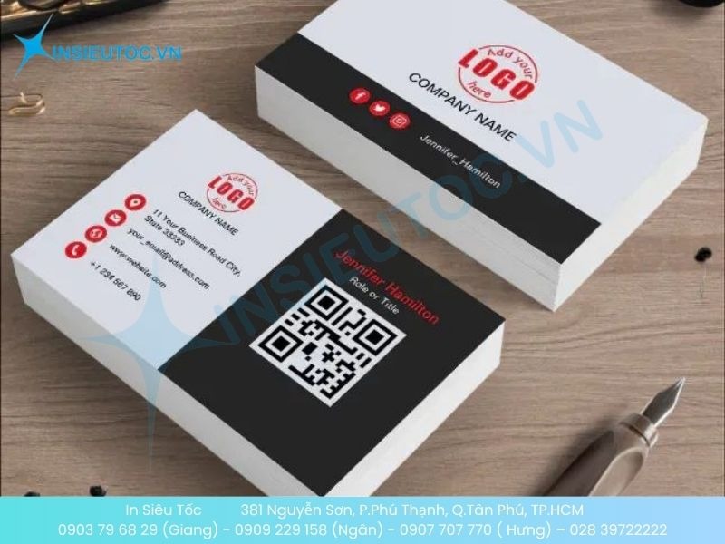 Mẫu card visit điện nước hiện đại có logo công ty và mã QR nổi bật
