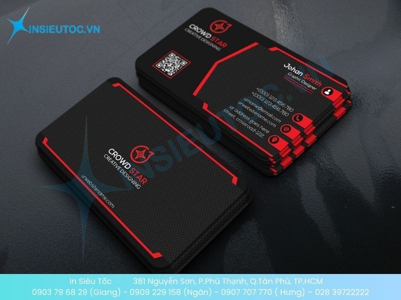 Mẫu card visit điện nước tone đen quyền lực cùng mã QR uy tín