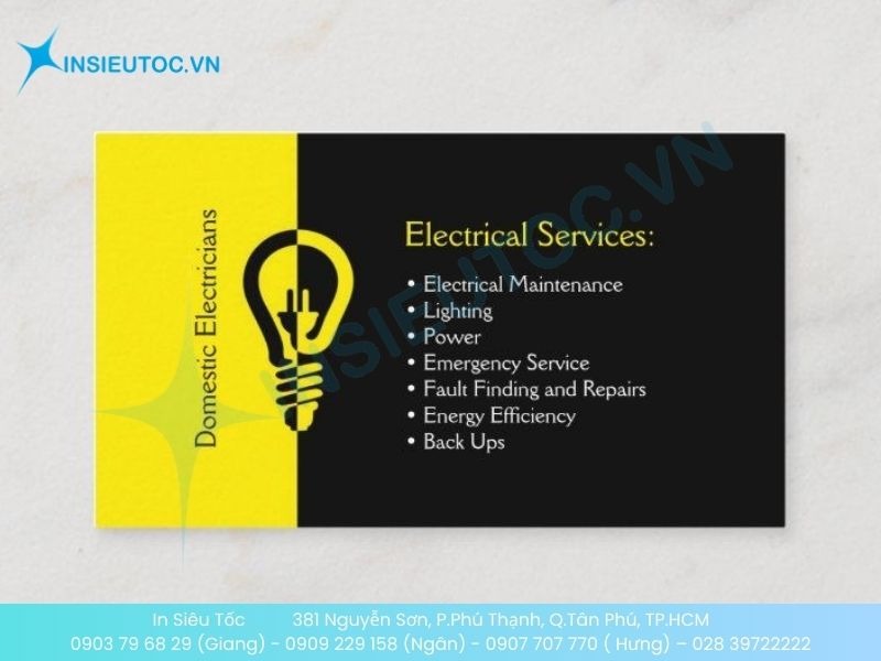 Mẫu card visit điện nước khẩn cấp tóm gọn dịch vụ cung cấp