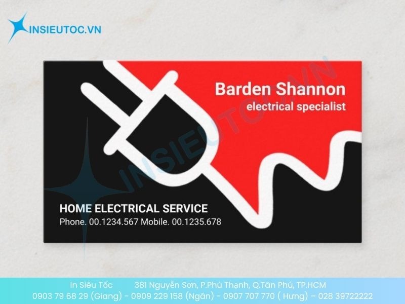 Mẫu card visit điện nước khẩn cấp kết hợp màu tương phản cao