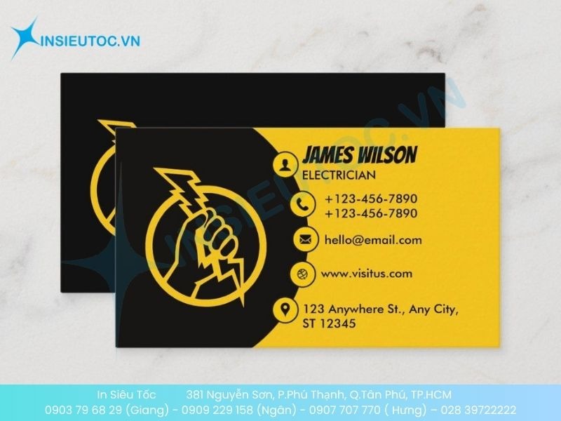 Mẫu card visit điện nước khẩn cấp gam màu vàng và đen ấn tượng