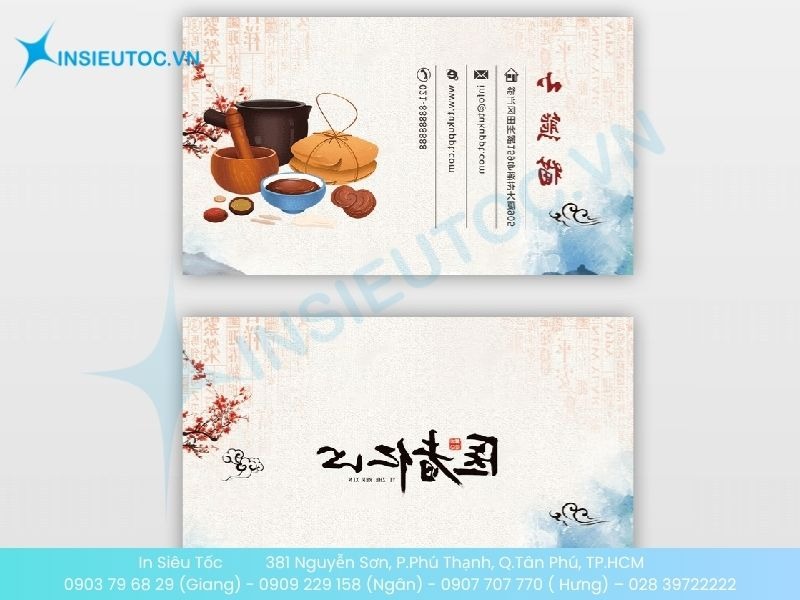 Mẫu card visit Đông y có thiết kế tối giản với hình thuốc dân gian