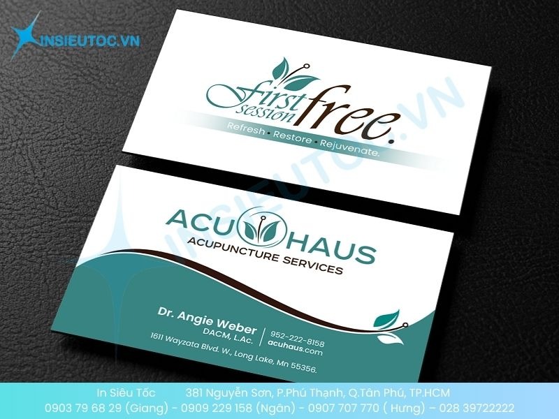 Mẫu card visit Đông y với họa tiết lá đơn giản