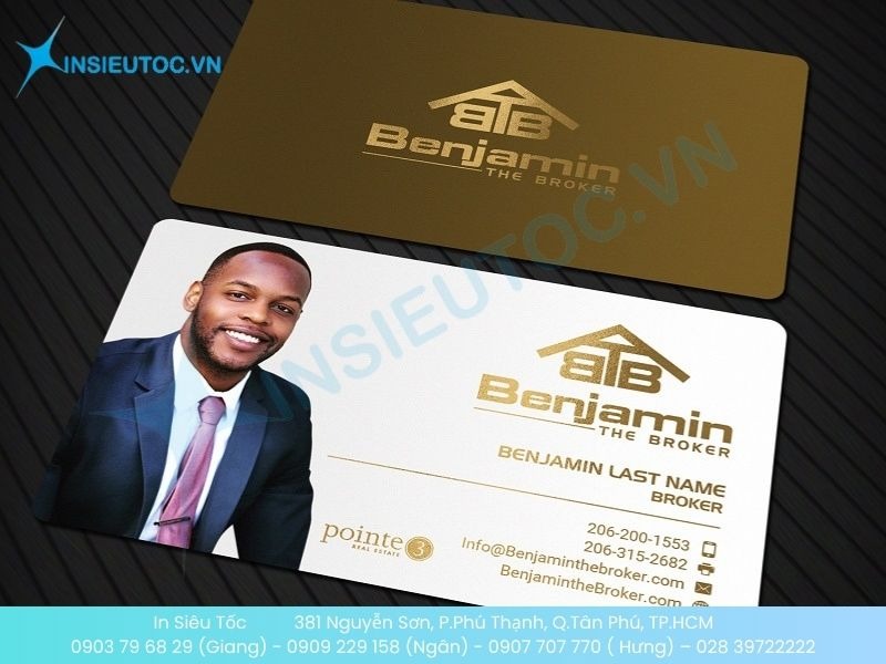 Mẫu name card bất động sản có hình ảnh sale, ép kim nổi bật