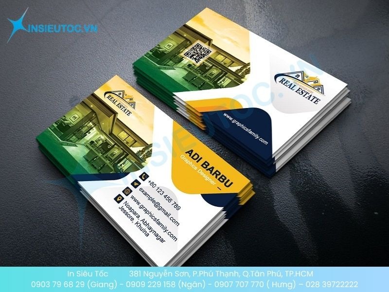 Mẫu name card bất động sản cho thuê sang trọng có mã QR