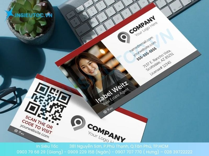 Mẫu name card bất động sản với mã QR điều hướng tìm hiểu thêm