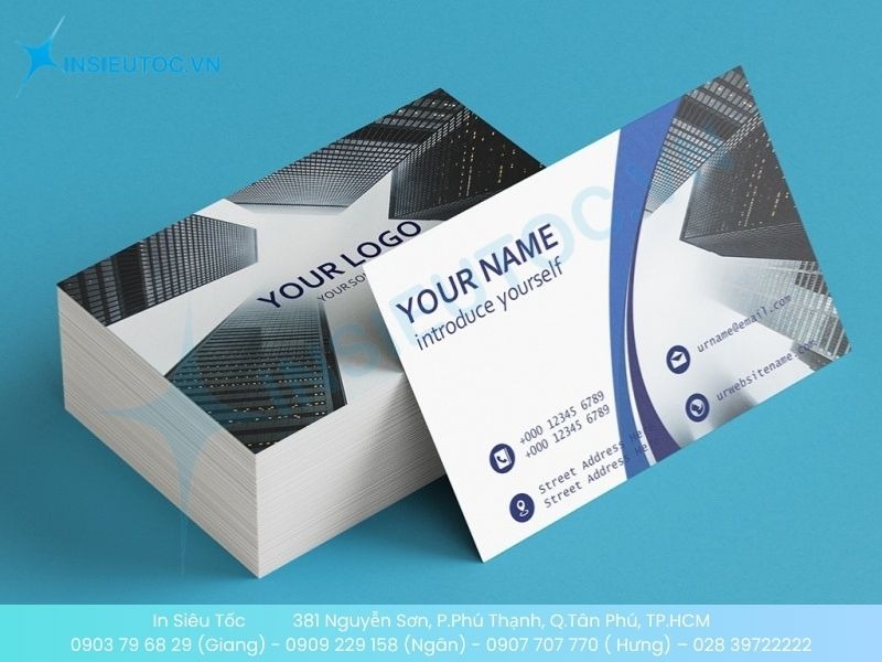 Mẫu name card bất động sản với hình ảnh tòa cao tầng