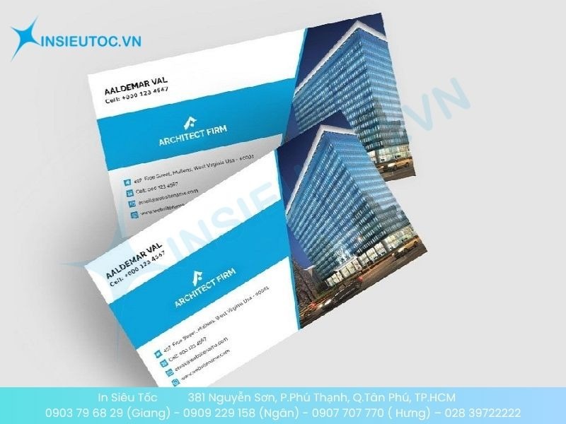 Mẫu card visit kiến trúc sư chuyên nghiệp với hình ảnh công trình