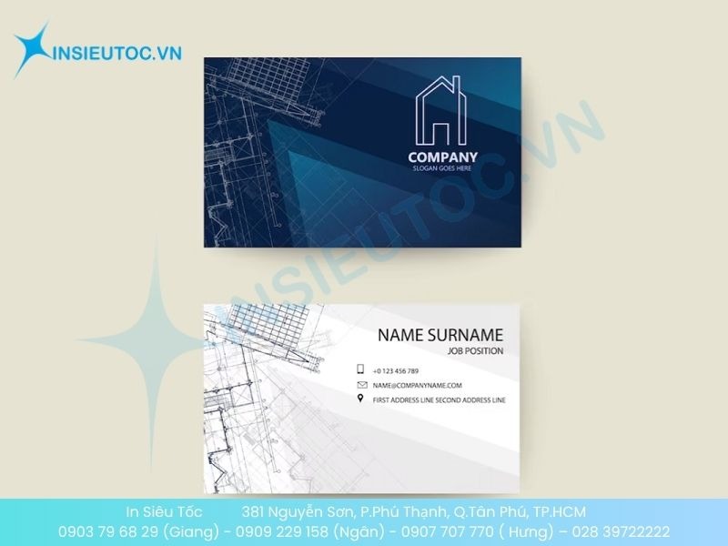 Mẫu card visit kiến trúc sư phong cách tối giản trên nền giấy mỹ thuật dày