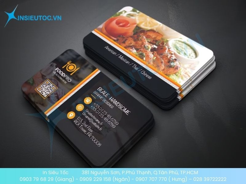 Mẫu card visit nhà hàng với thông tin và món đặc trưng