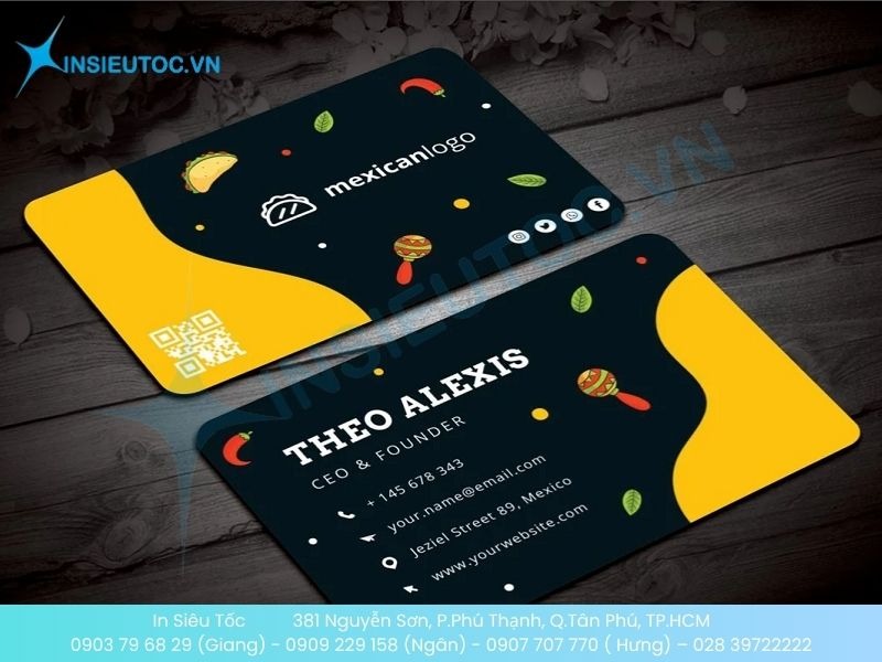 Mẫu card visit nhà hàng đơn giản với các icon gần gũi