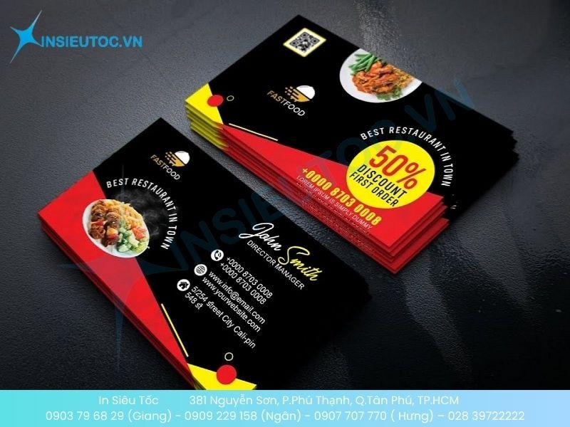 Mẫu card visit dành cho quán ăn nhanh tích hợp phiếu giảm giá