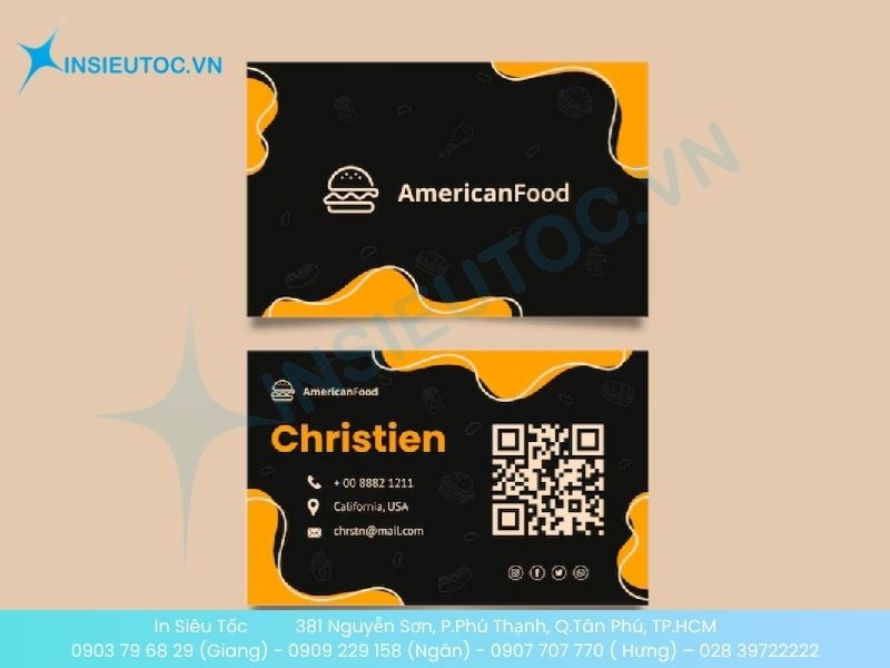 Mẫu card visit nhà hàng có tích hợp mã QR menu