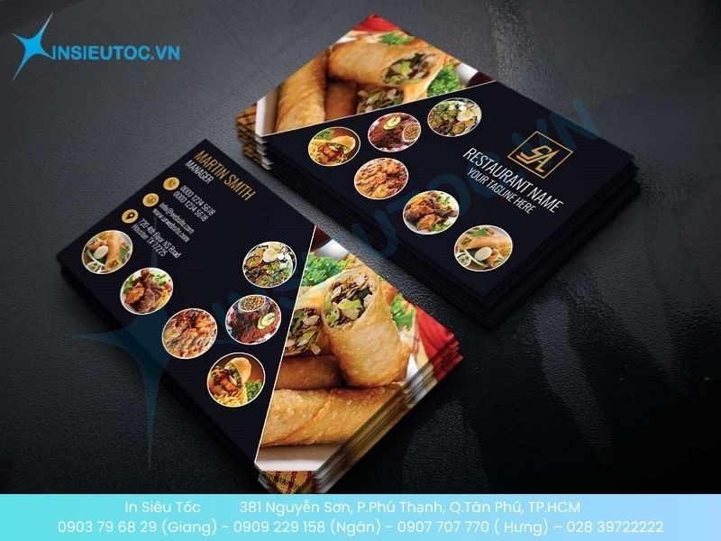 Mẫu card visit nhà hàng với gợi ý thực đơn bằng hình ảnh