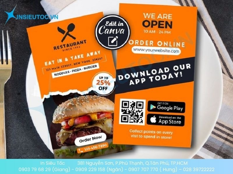 Mẫu card visit nhà hàng tích hợp chương trình khuyến mãi